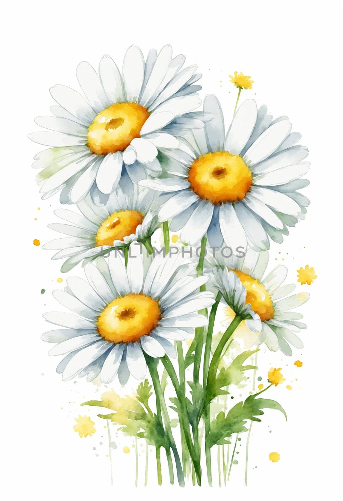 Beautiful image with watercolor daisies on white background by Andre1ns