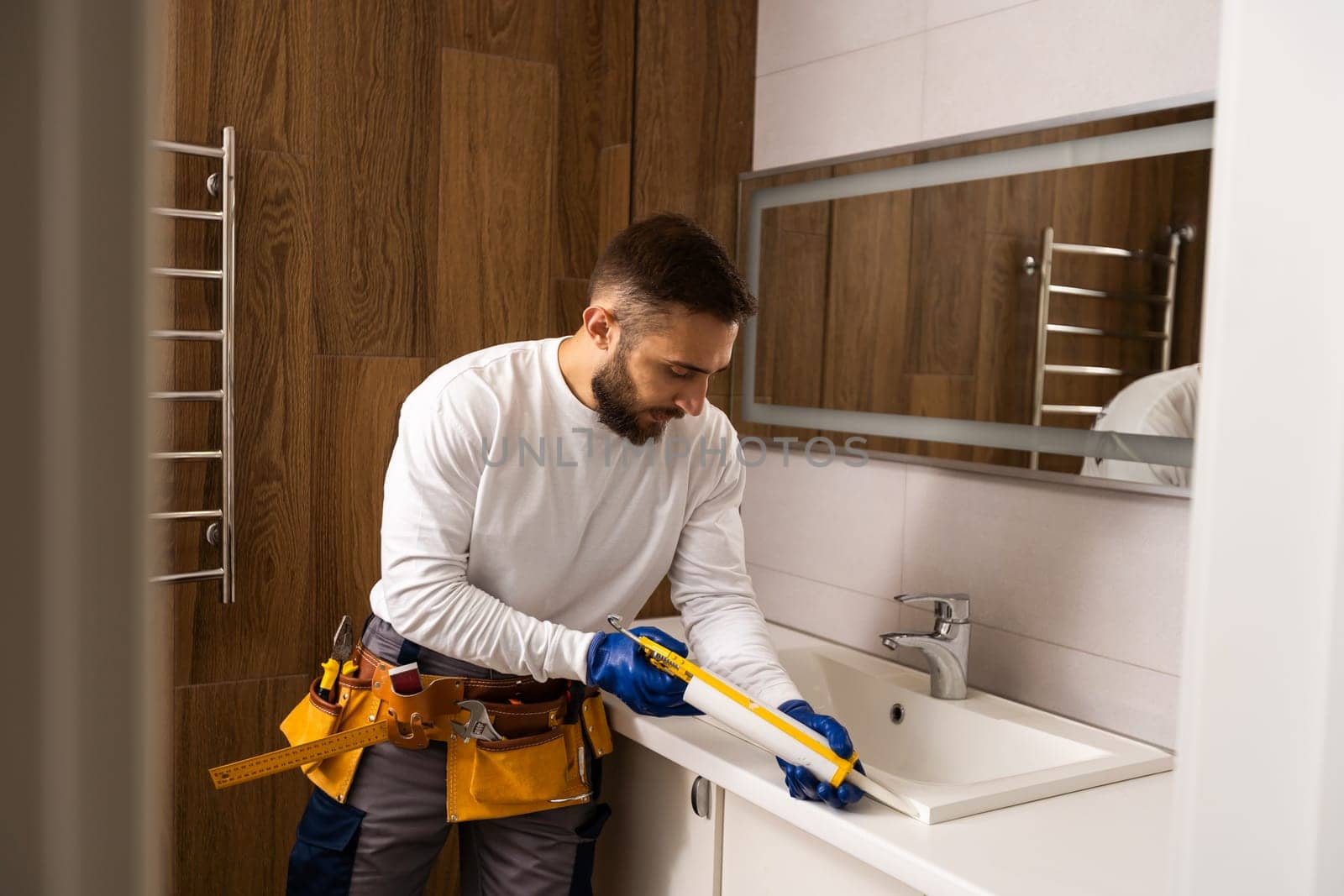 plumber service. wash basin installation.