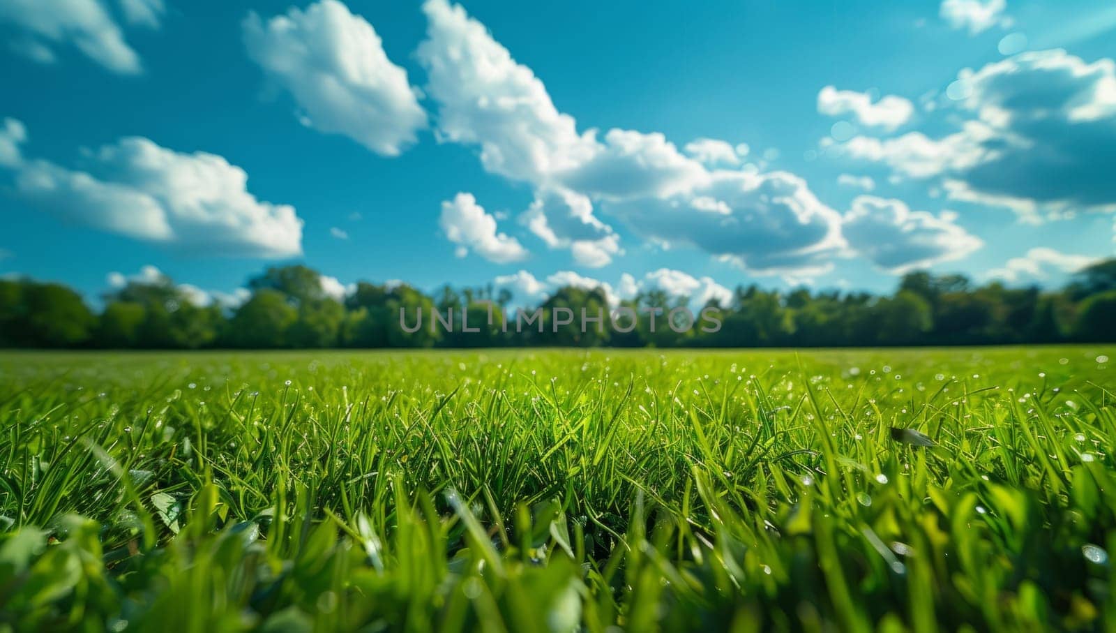 Serene Meadow, A Tranquil Landscape of Lush Greenery and Fluffy Clouds by ailike