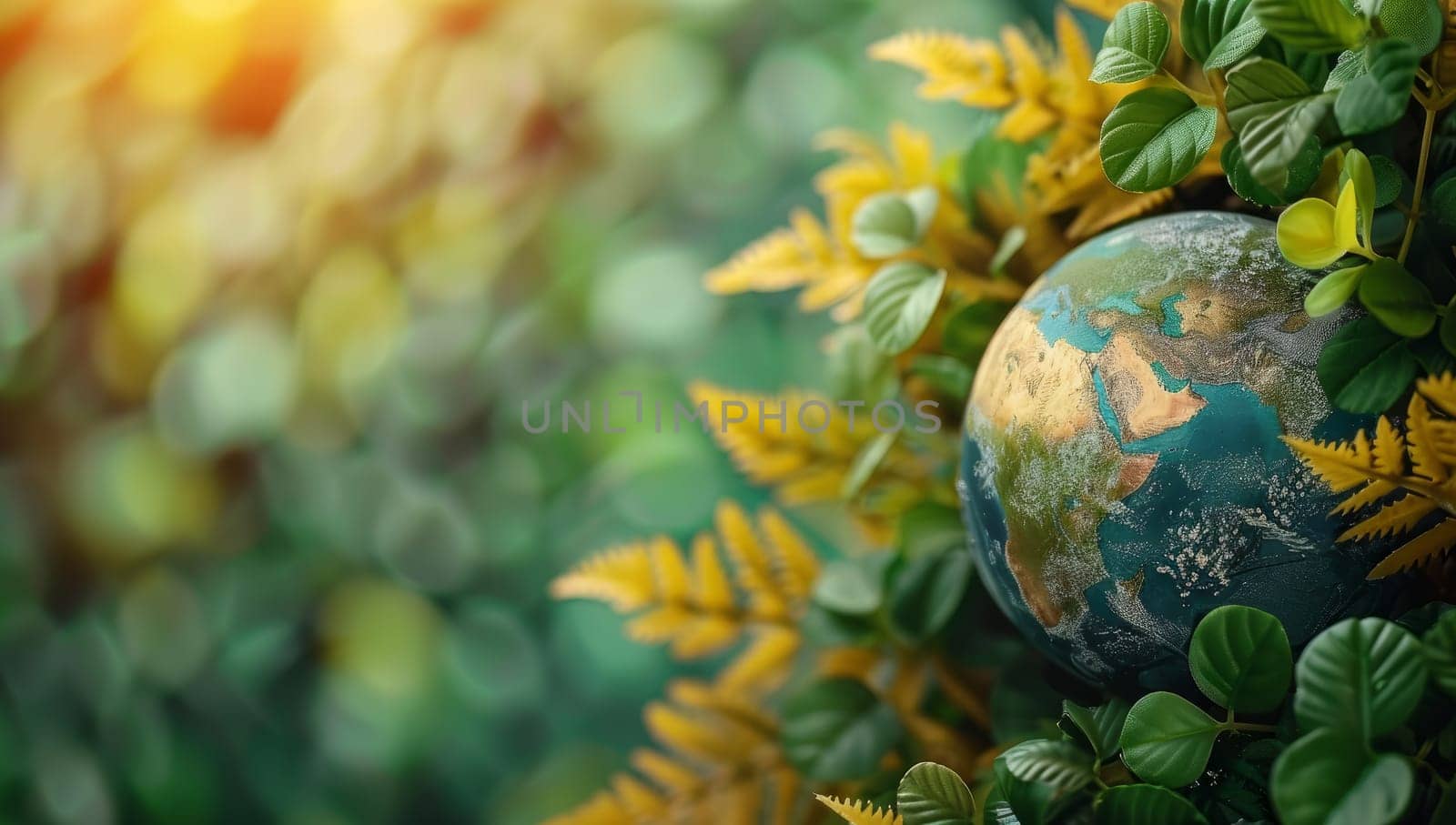 Earth globe surrounded by lush green foliage, representing nature, environment, and sustainability by ailike