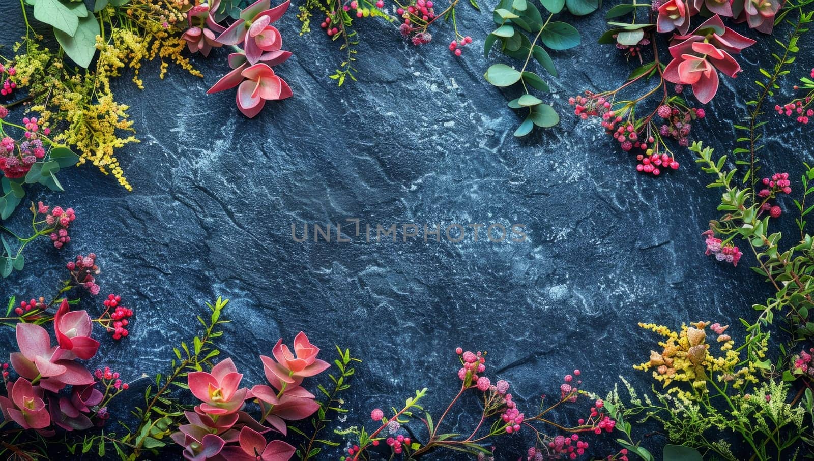 Vibrant Floral Arrangement on Slate Background