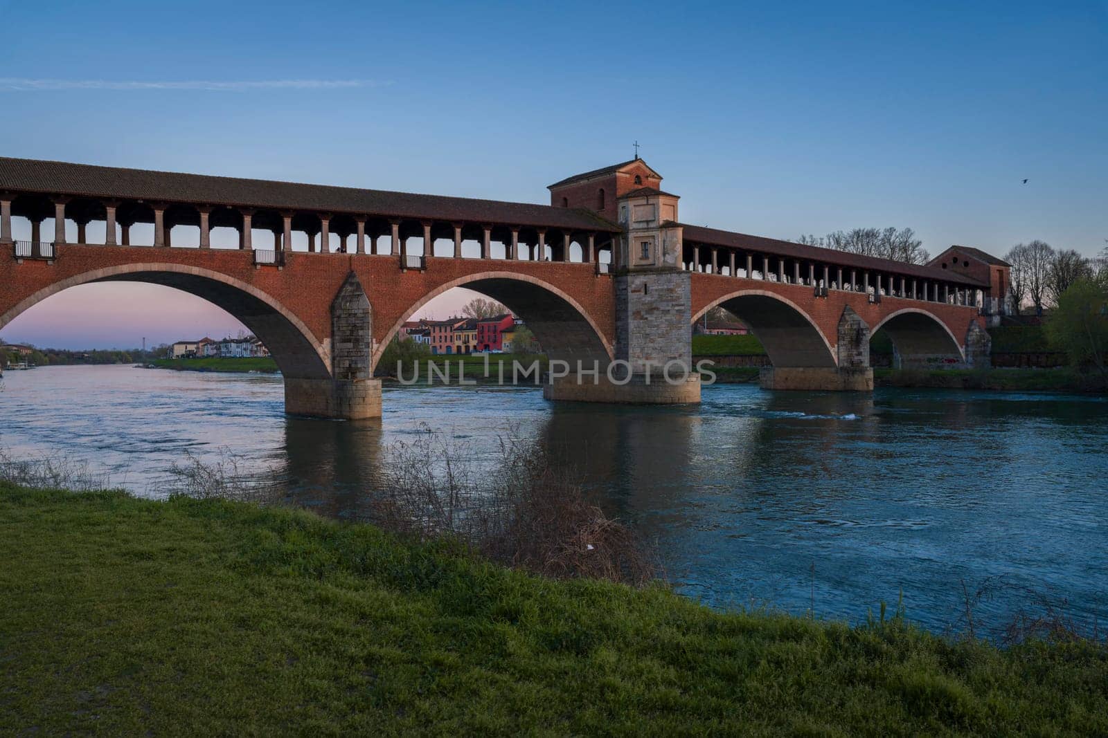 wonderful view of Ponte Coperto Pavia (covered bridge) at blue hour by Robertobinetti70