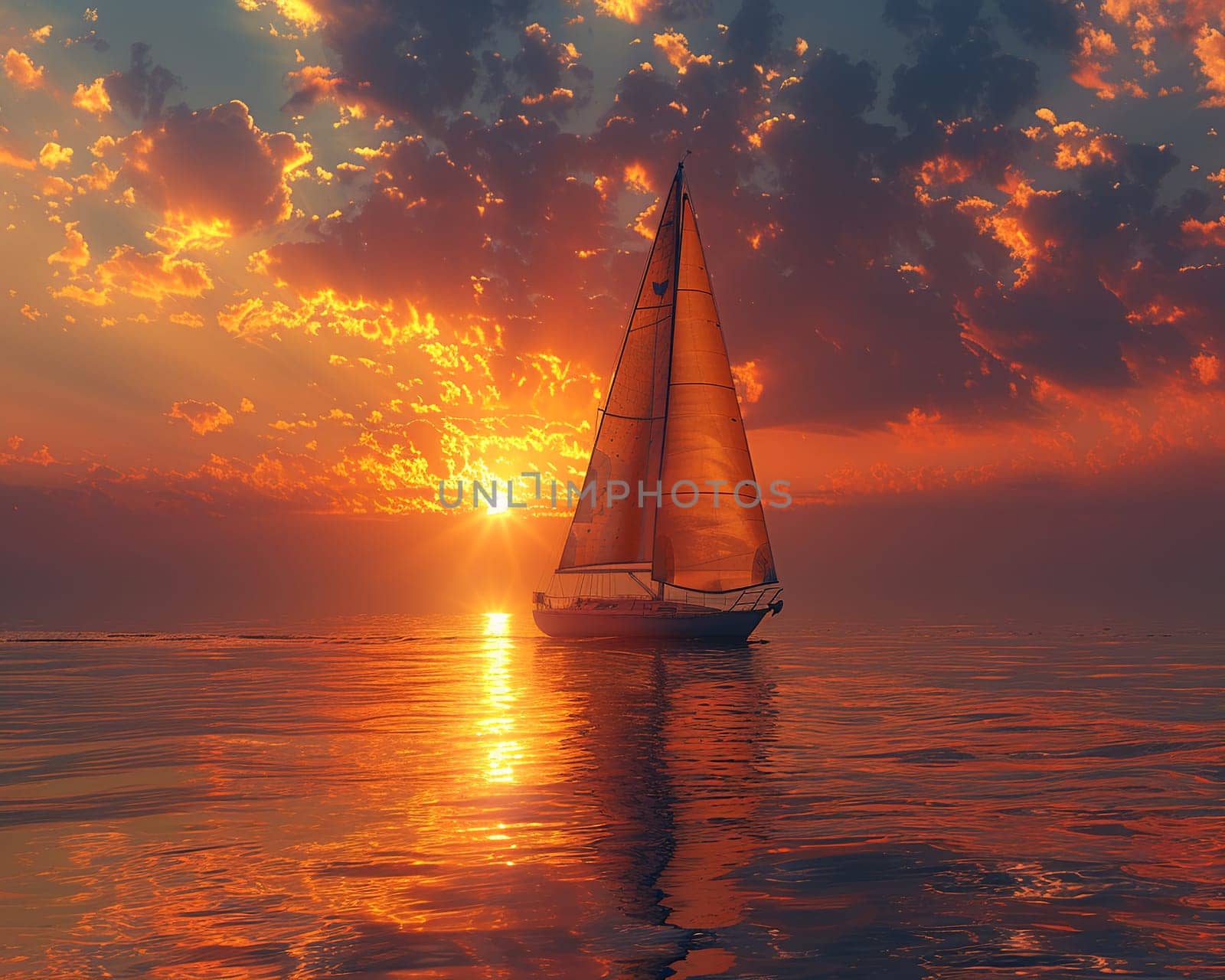 Sailboat on a calm sea at sunset, illustrating peace and adventure