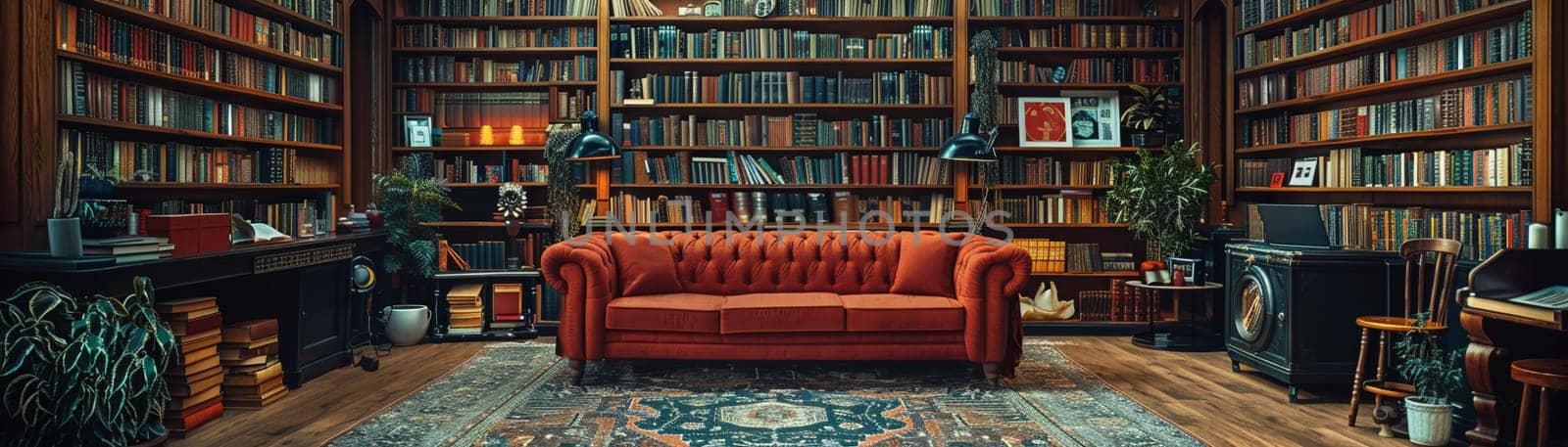 Home library with shelves of books by Benzoix