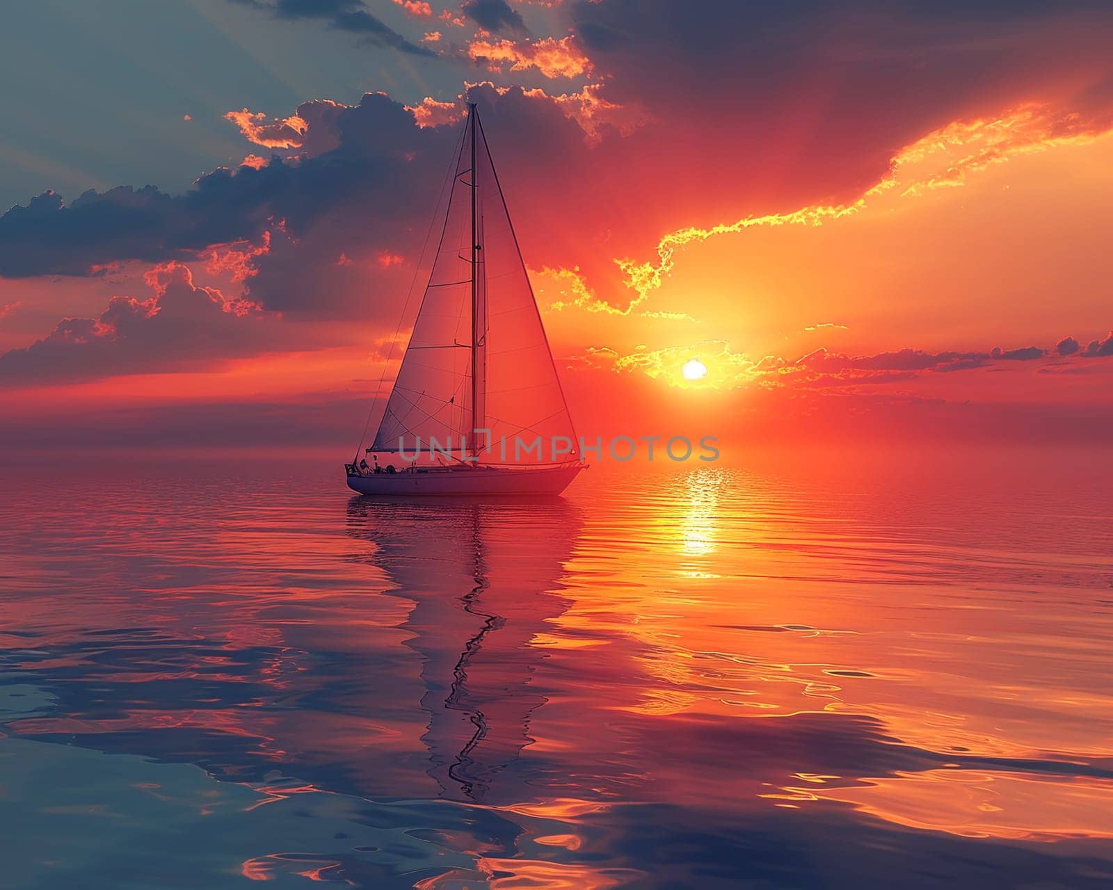 Sailboat on a calm sea at sunset, illustrating peace and adventure