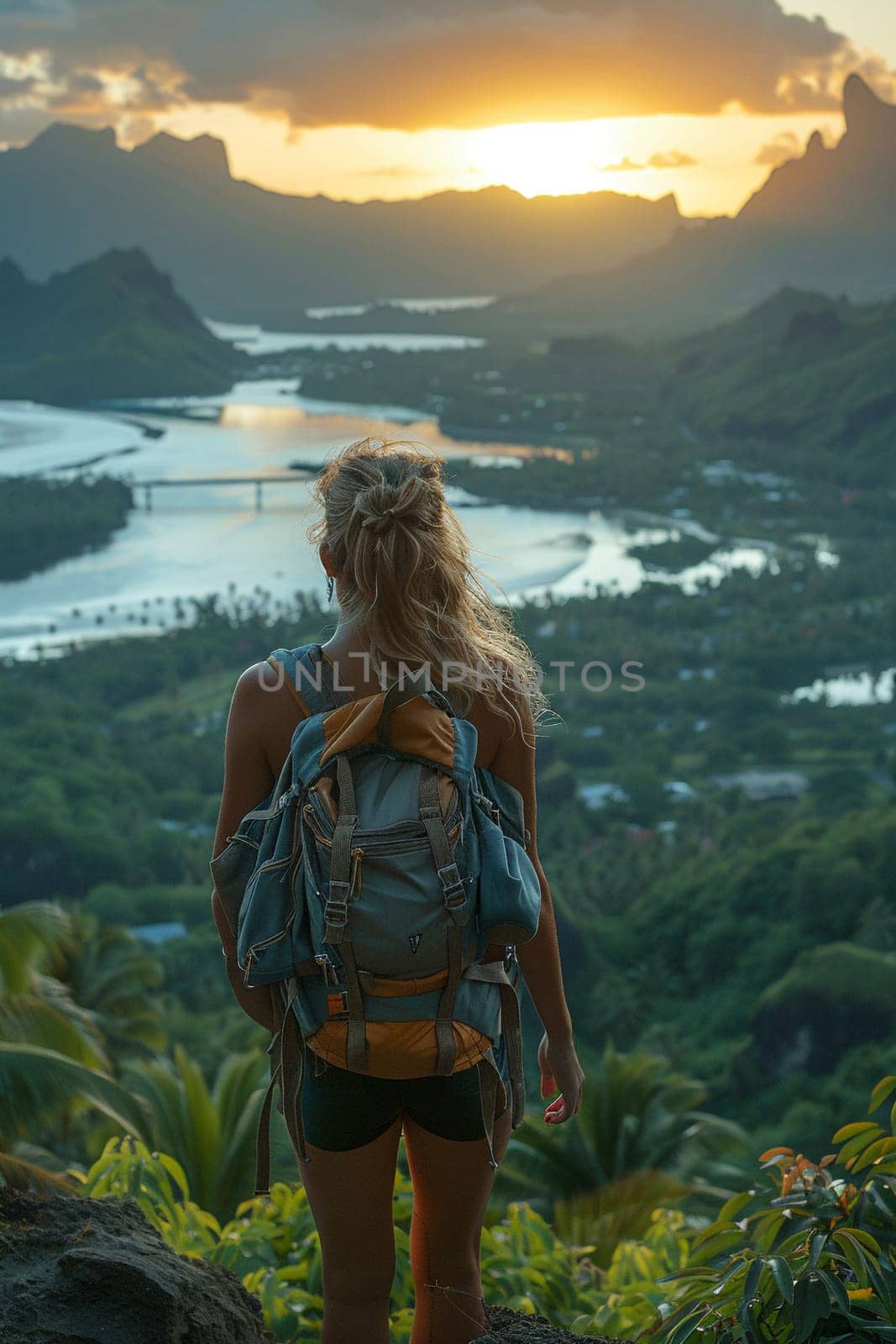 Backpacker standing at a scenic overlook, capturing the spirit of travel and discovery.