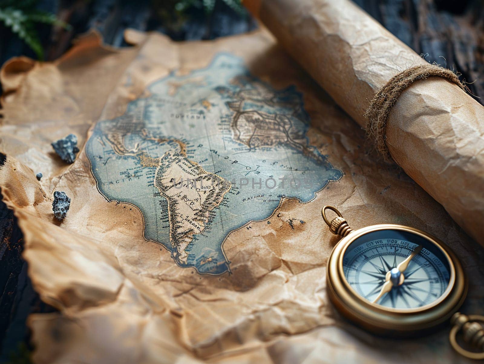 Vintage map and compass, evoking the spirit of exploration and adventure