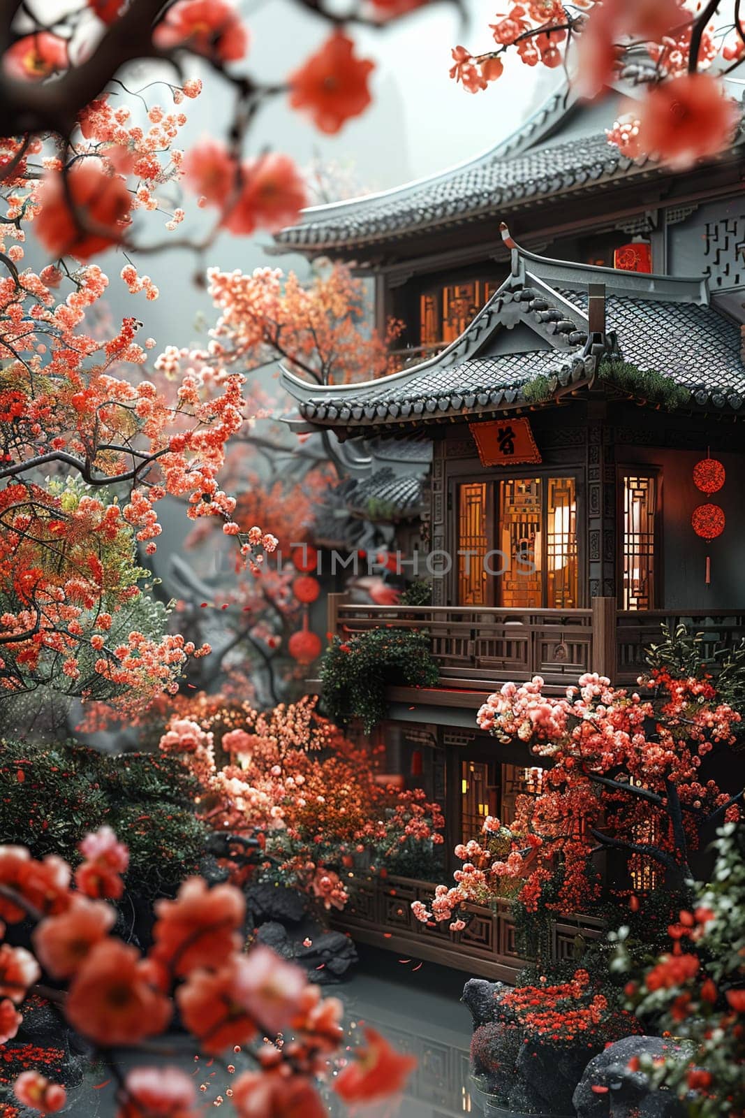 A quaint tea ceremony amidst a garden of mechanical blossoms, the fusion of tradition and futurism.