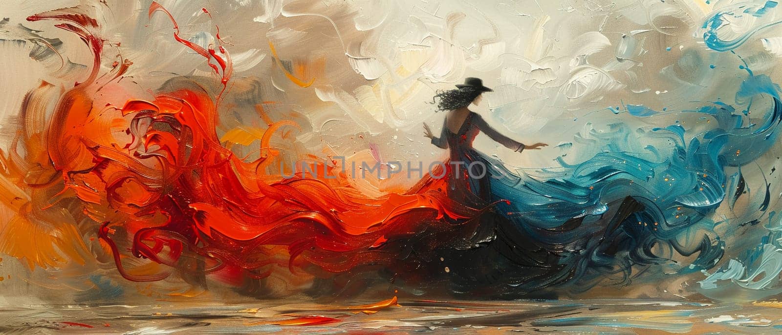 Elegant ballroom dance captured in mid-twirl, painted with flowing dresses and the grace of movement.