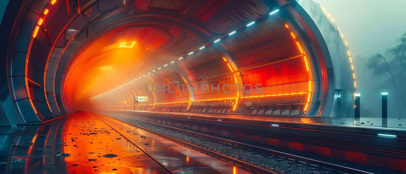 Futuristic train station arrival illustrated with sharp geometric shapes and a cool by Benzoix