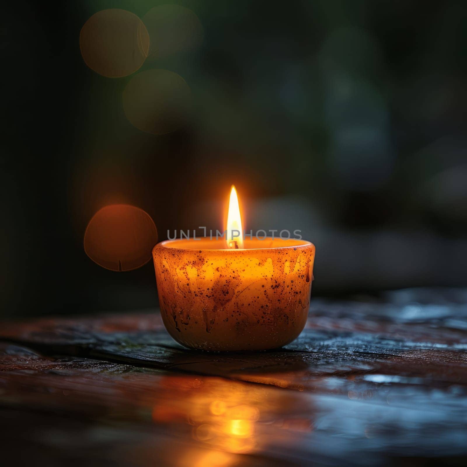 Warm light of Candle in Darkness. Candlelight at night by iliris