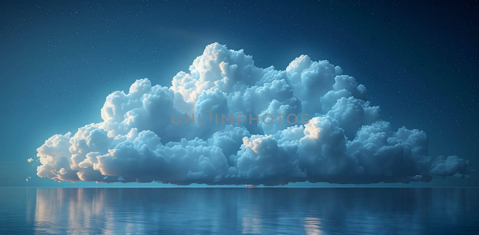 Cumulus cloud drifts above calm lake in natural landscape by richwolf