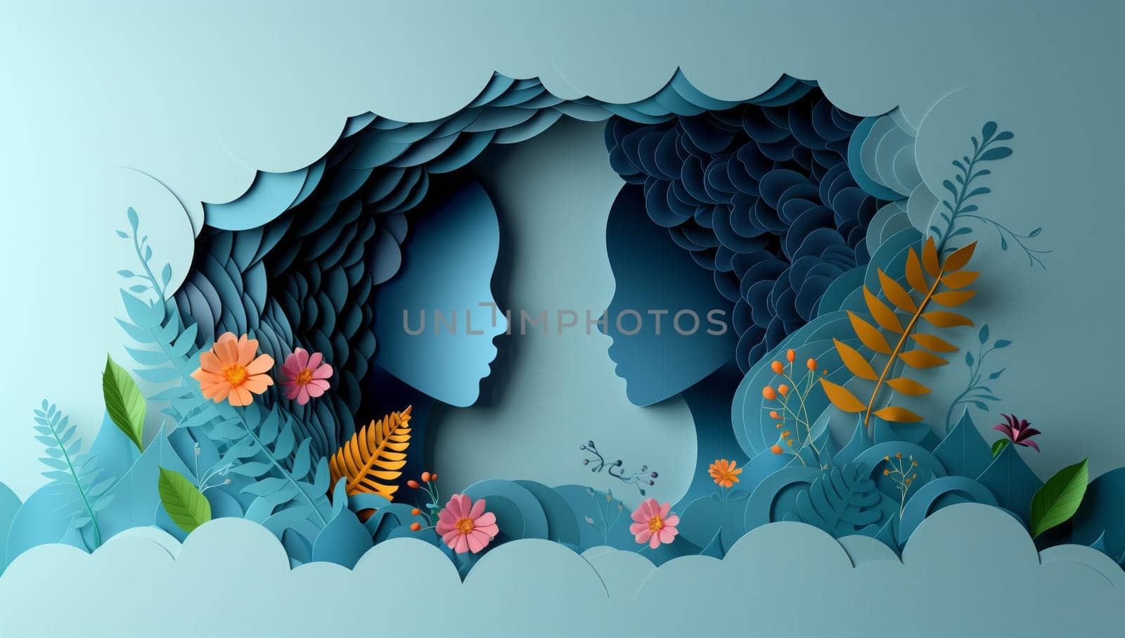 a paper cut out of two women s faces surrounded by flowers and leaves by richwolf
