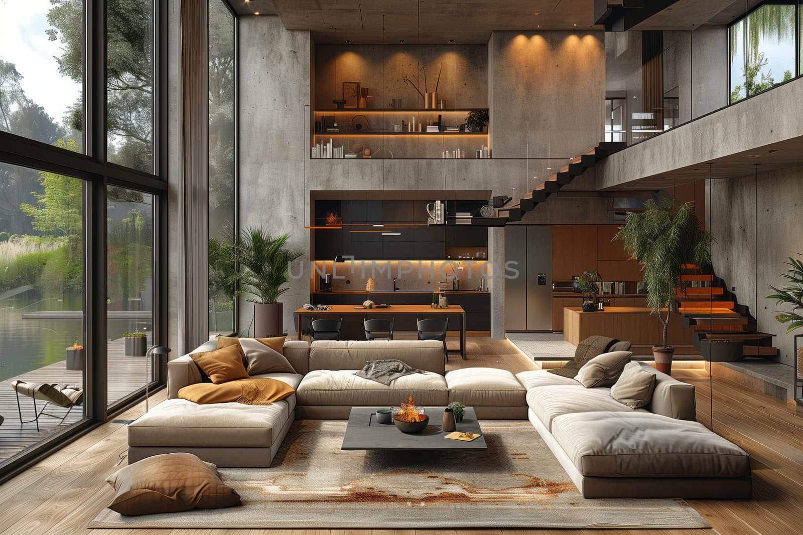 The living room in this house features plenty of windows that let in natural light, highlighting the wood flooring and plantfilled interior design. A comfortable couch completes the cozy ambiance