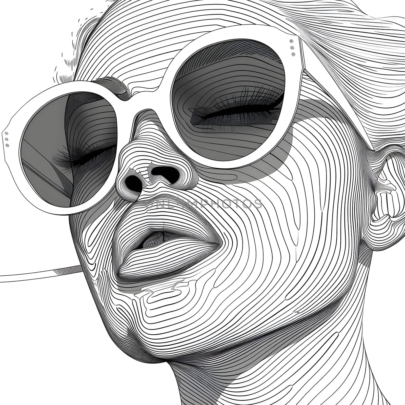 Monochrome sketch of a woman in sunglasses with striking facial expression by Nadtochiy