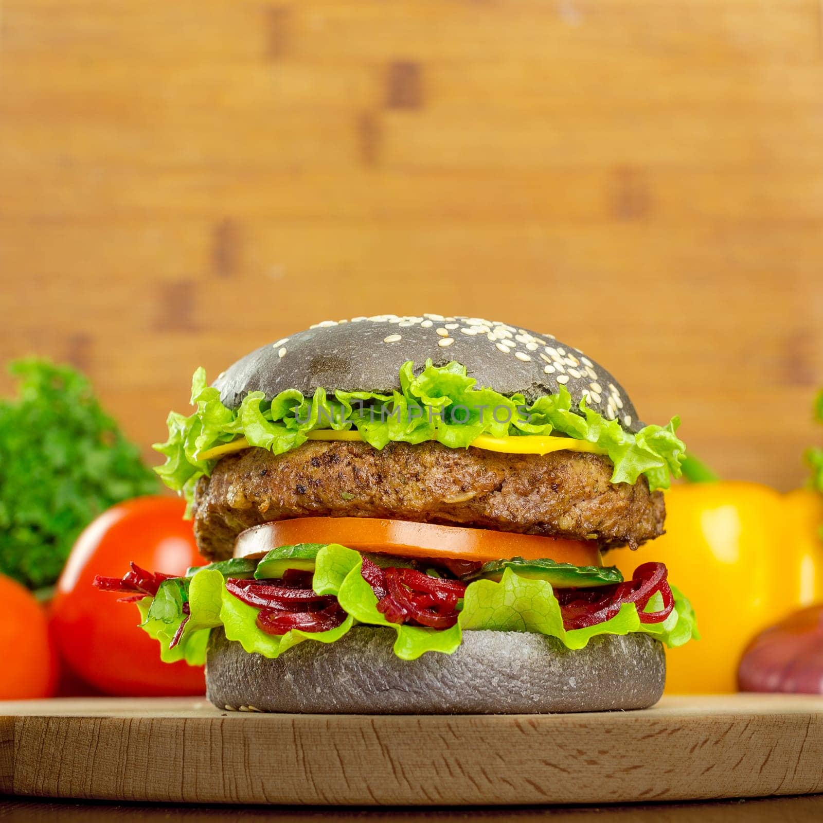 burgers on wooden background