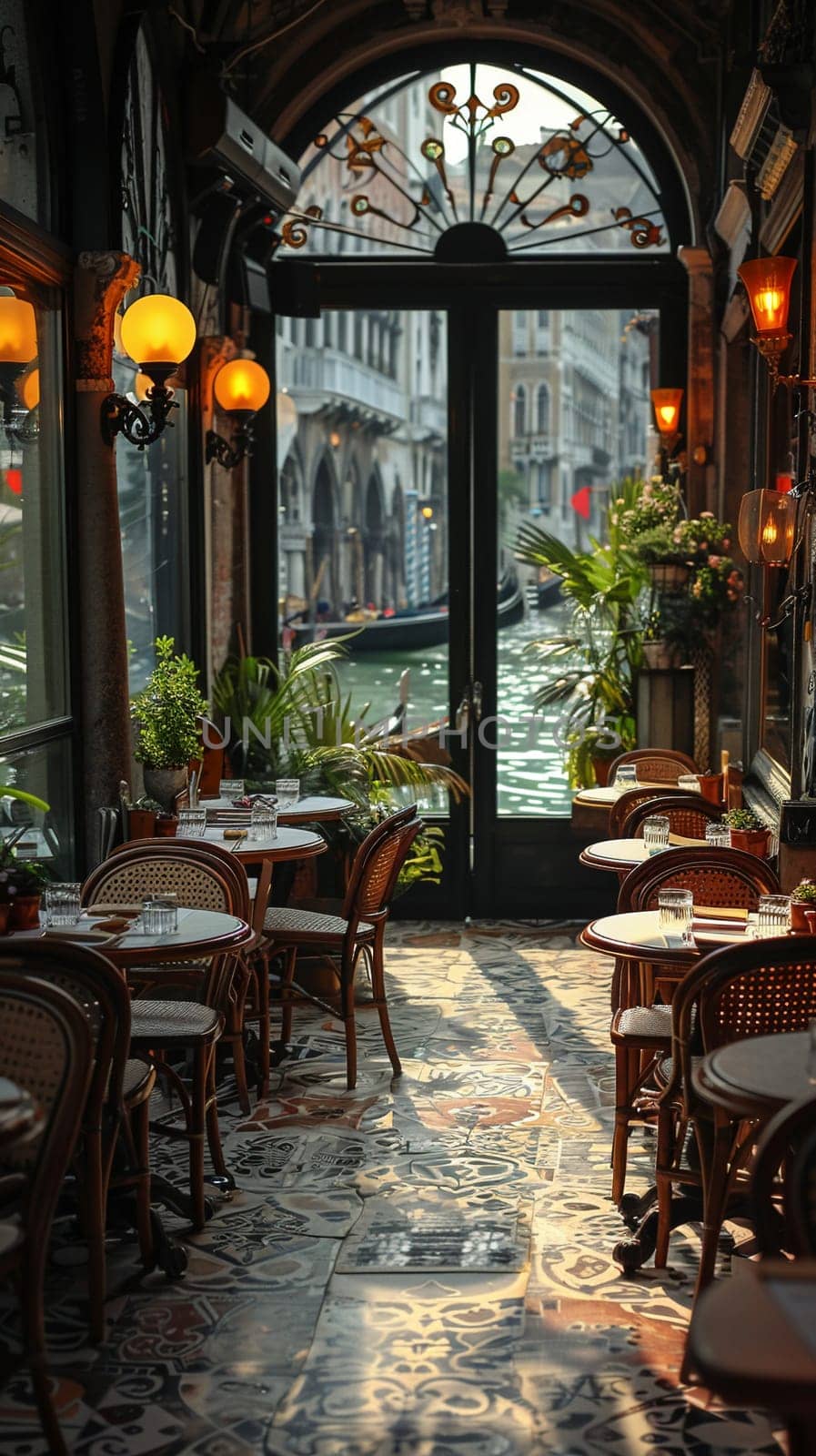Bellini in a chic Venetian cafe, capturing the elegance and style of Italy's floating city.