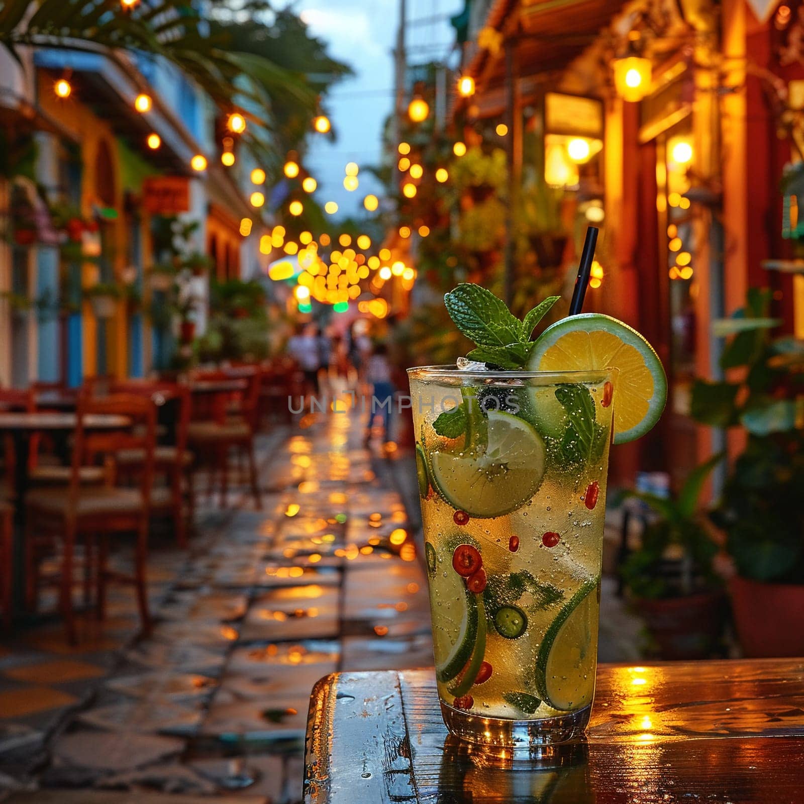 Caipirinha on a colorful street in Rio de Janeiro during Carnival by Benzoix