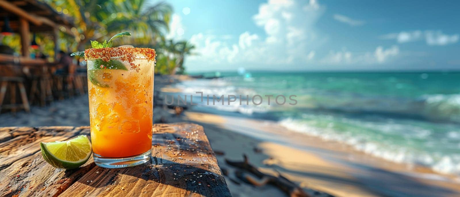 Michelada at a beachfront Mexican cantina, the sound of waves mixing with vibrant conversations.