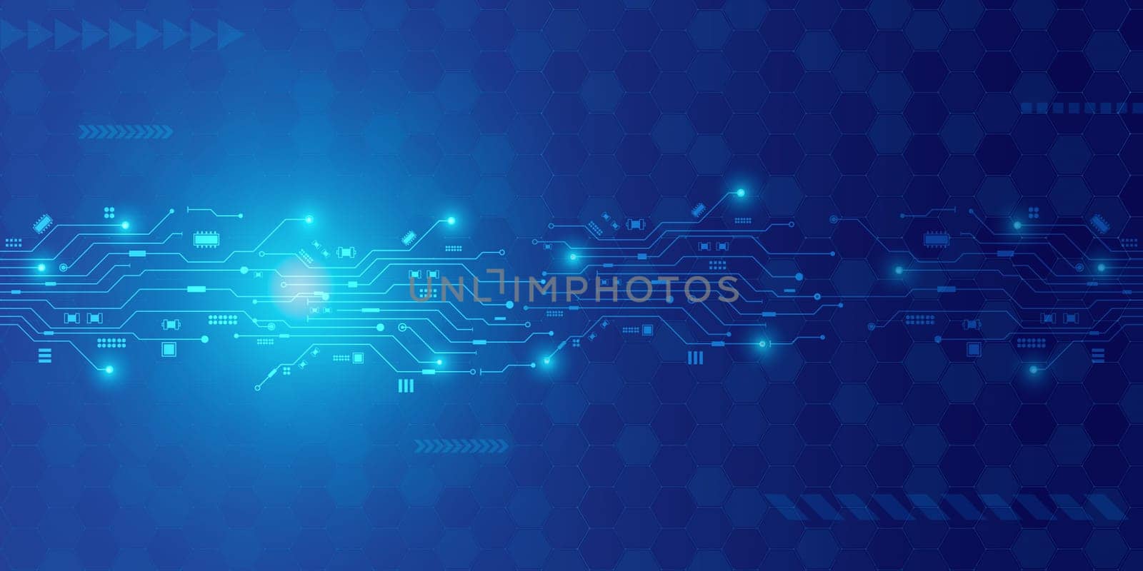Futuristic blue and abstract technology background, Data transfer on dark blue abstract cyberspace background, Digital technology, internet network connection, big data, digital marketing.  by Unimages2527