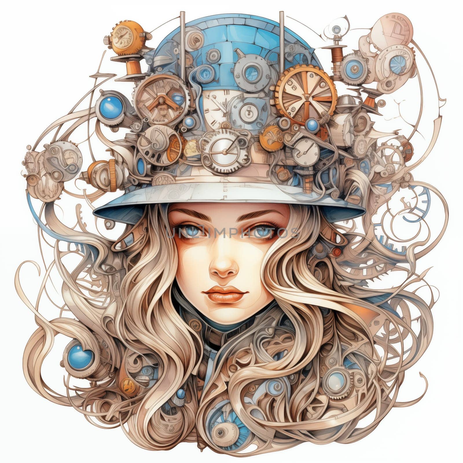 Alice in Wonderland in Steampunk Style Illustration. by Rina_Dozornaya