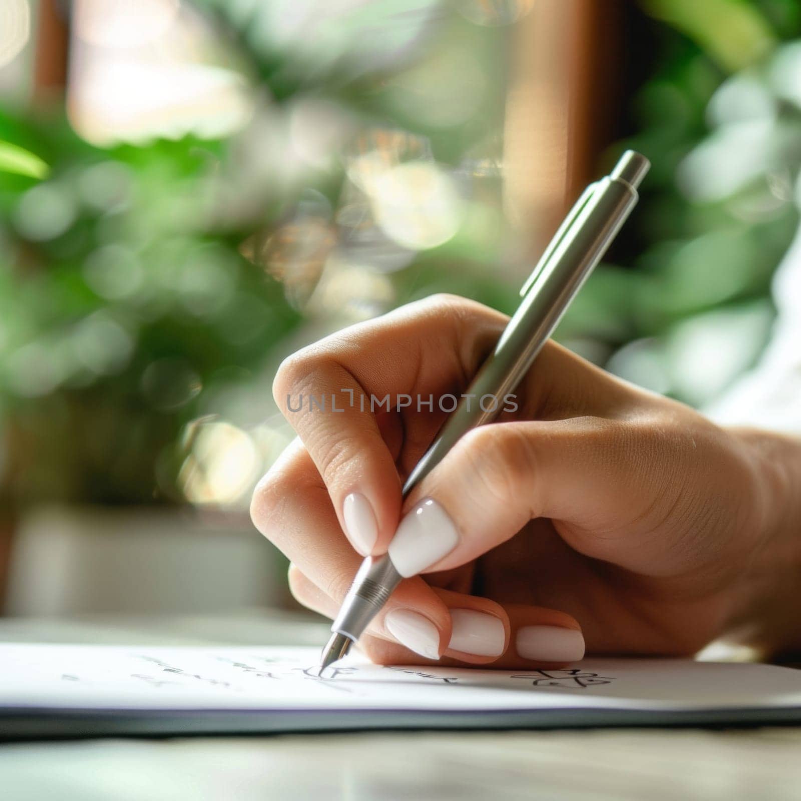 Close up of business woman hand writing notes with a pen by papatonic