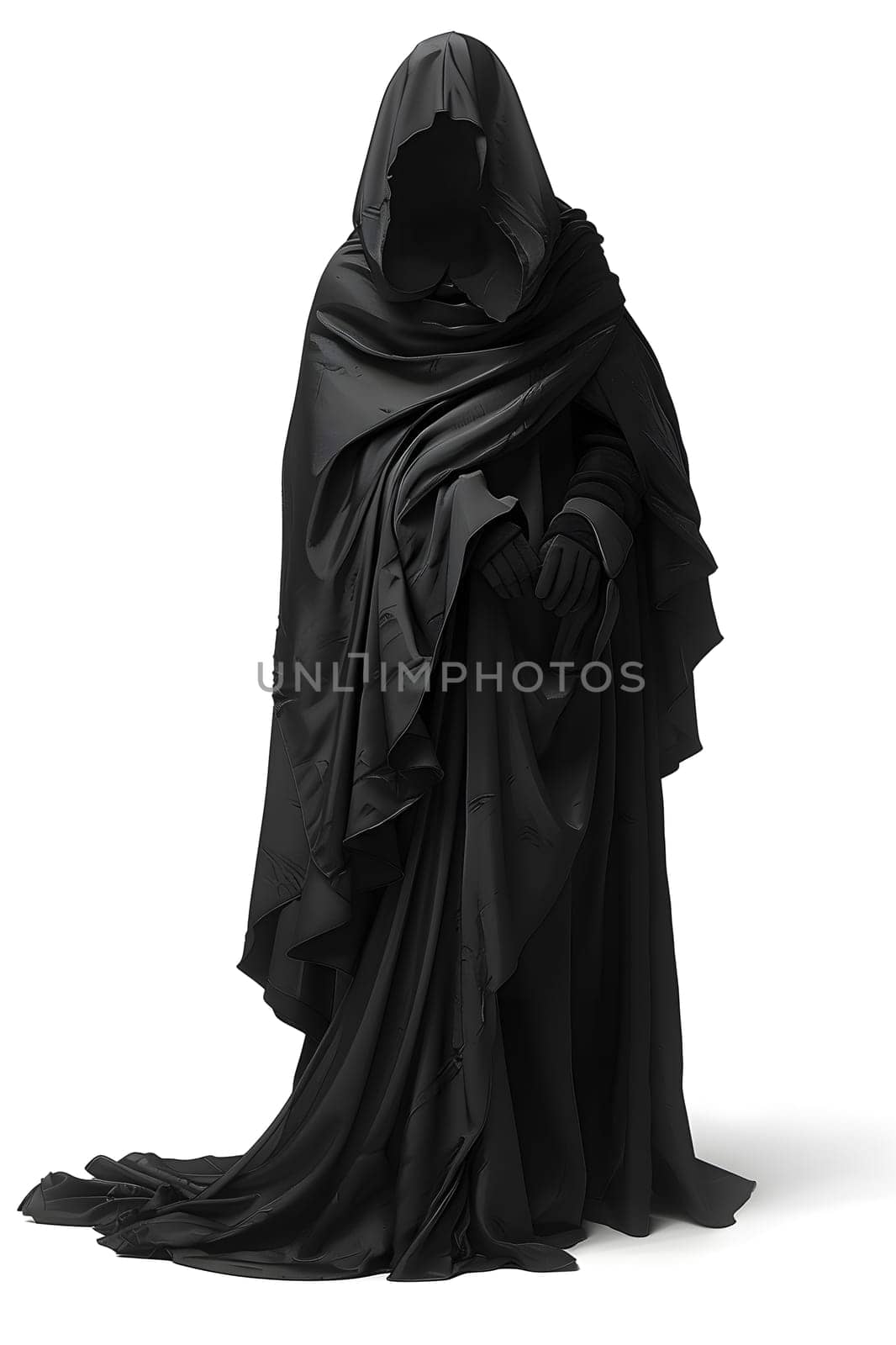 Grim Reaper in long black cloak with hood outerwear sculpture by Nadtochiy