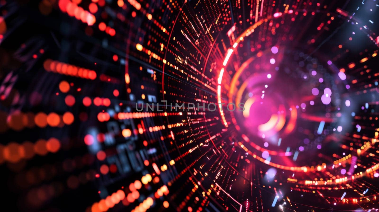 Abstract Technology Futuristic Background violet Cyberspace: Digital Tunnel with Energy Data Computer Information.