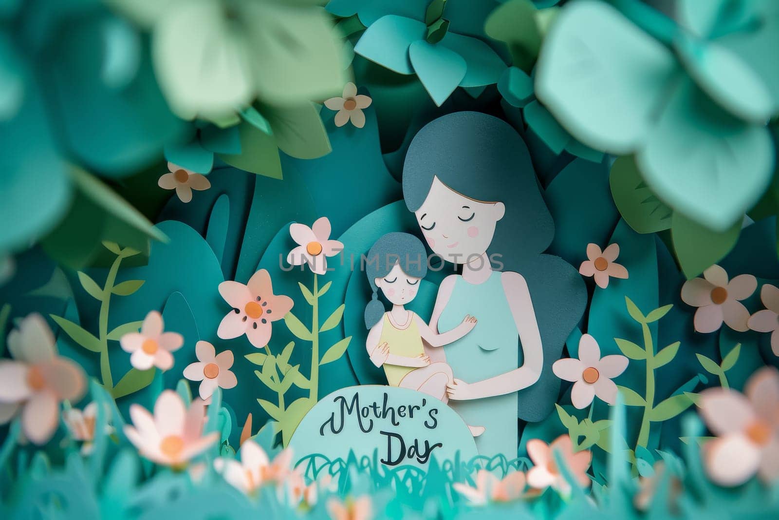 A blue and white Mother's Day card with a woman and child on it by itchaznong
