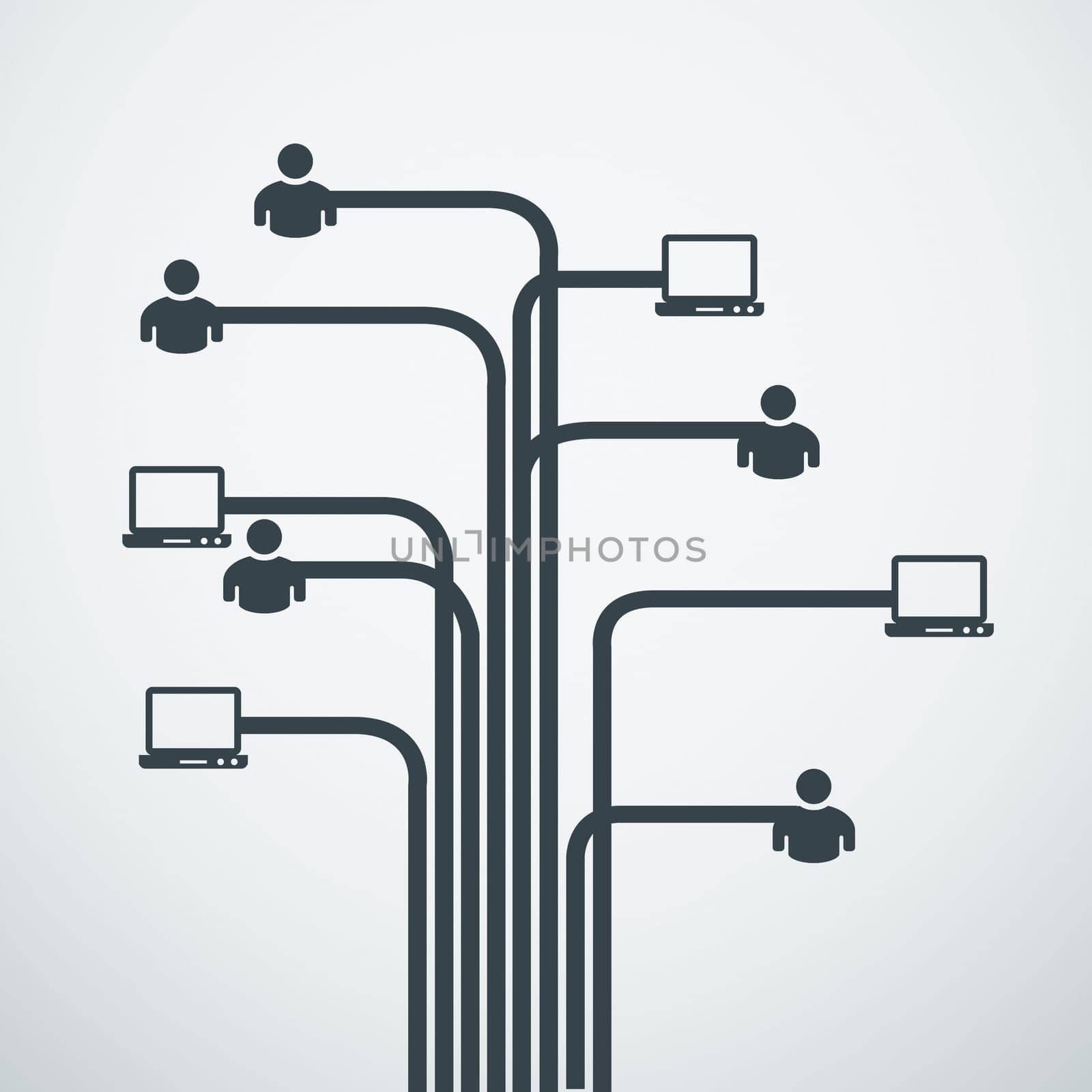 Icon, computer and connectivity with lines for network, communication or digital expansion. Symbol, sign and pc with cables, information technology and highway for data science with speed on internet.