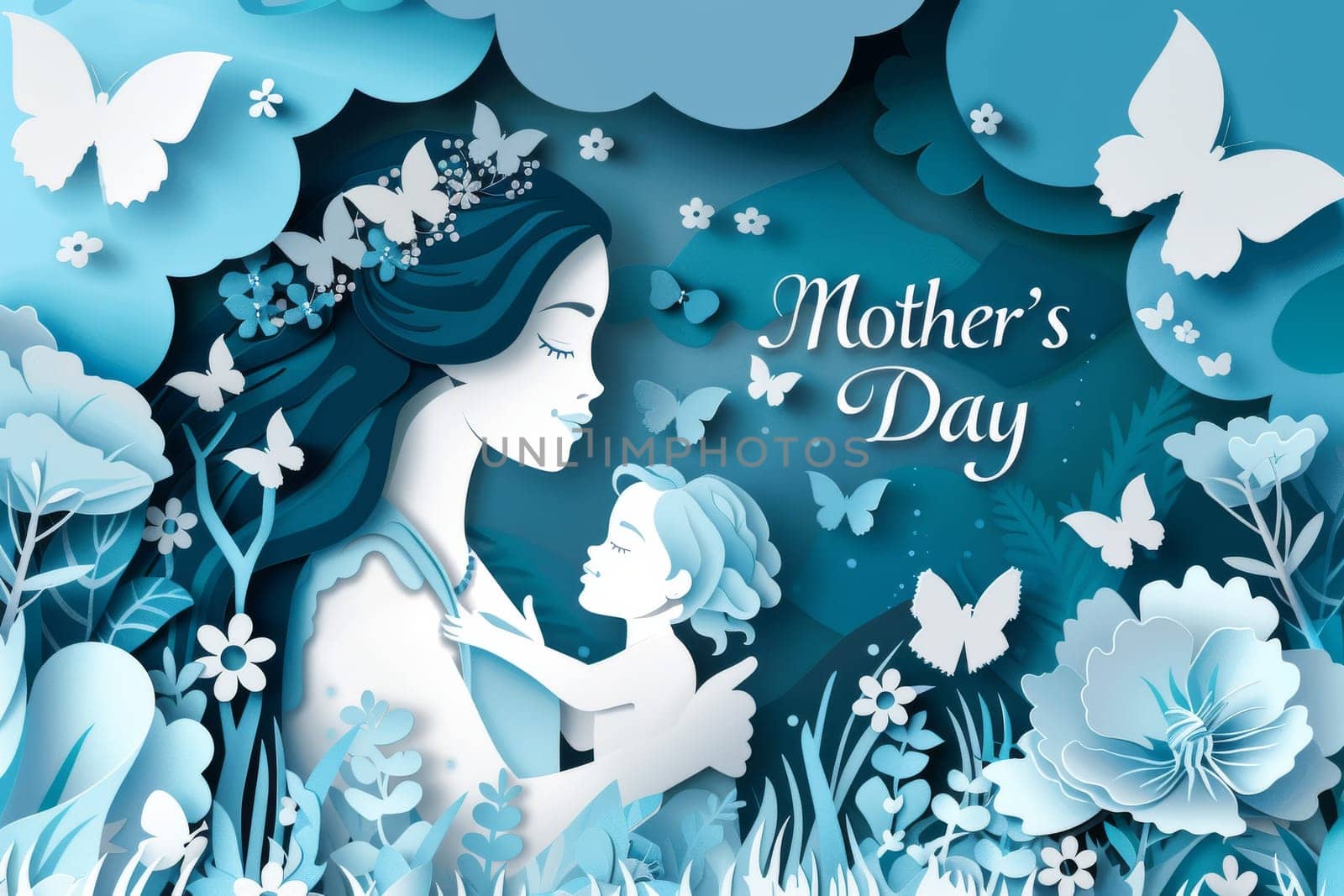 A blue and white Mother's Day card with a woman and child on it by itchaznong