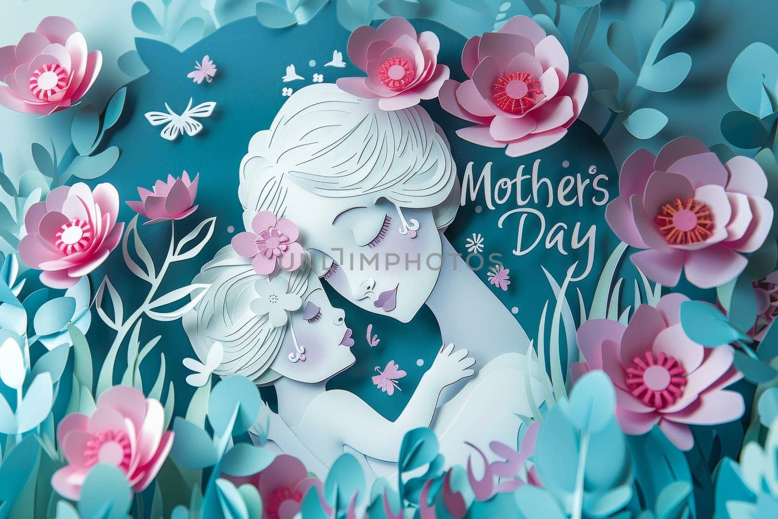 A blue and white Mother's Day card with a woman and child on it by itchaznong