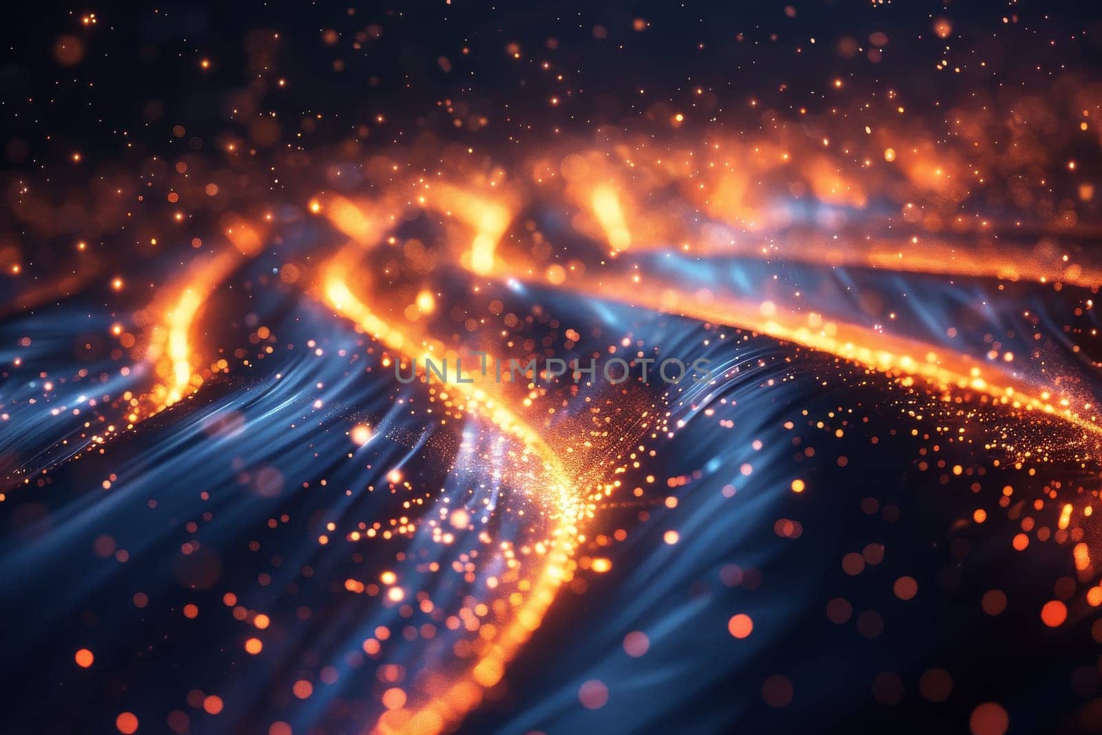 A computer network with a large orange circle in the middle. futuristic technology background by itchaznong