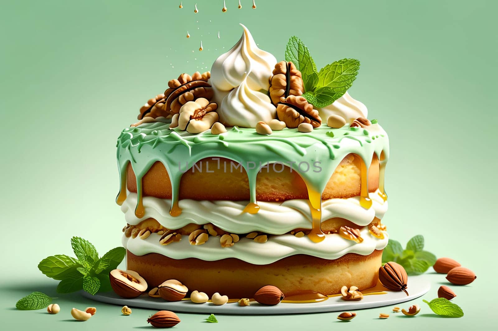 sweet prepared honey cake with cream .AI generated image.