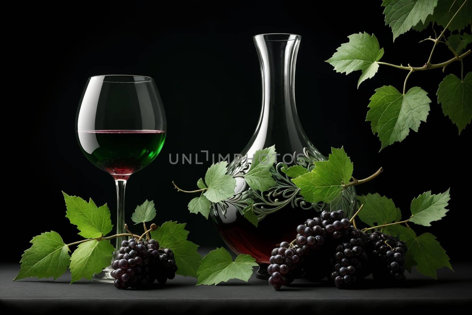 mulberry liqueur, wine in a glass isolated on a green background .