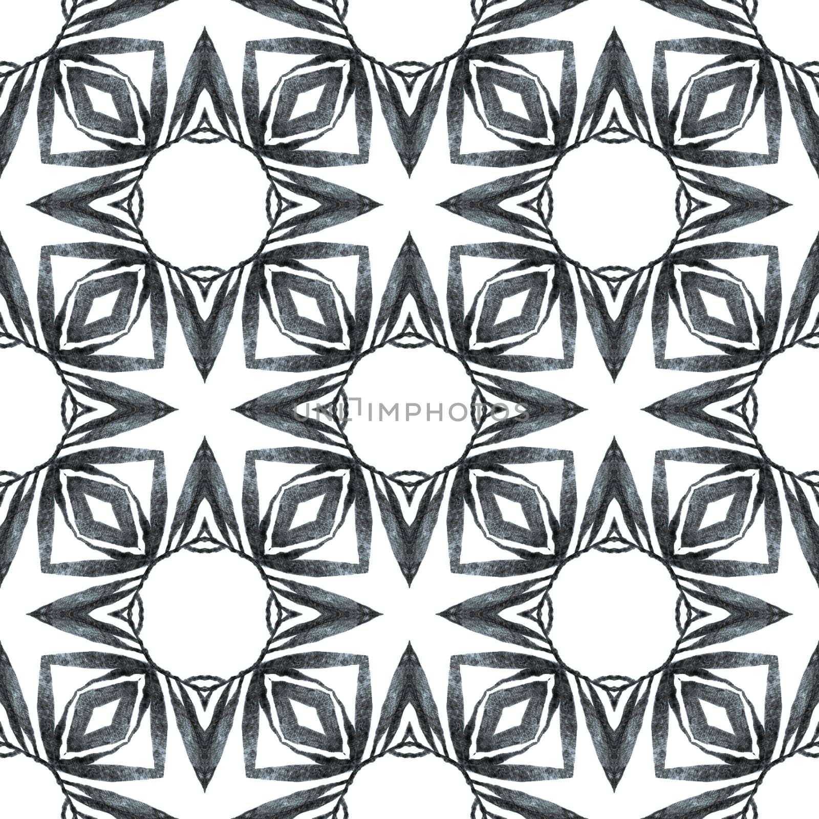 Watercolor summer ethnic border pattern. Black and white graceful boho chic summer design. Textile ready shapely print, swimwear fabric, wallpaper, wrapping. Ethnic hand painted pattern.