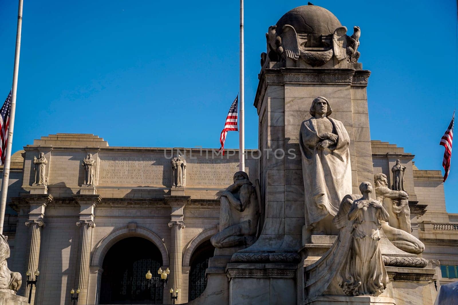 the washington dc union station detail of columbus fountain