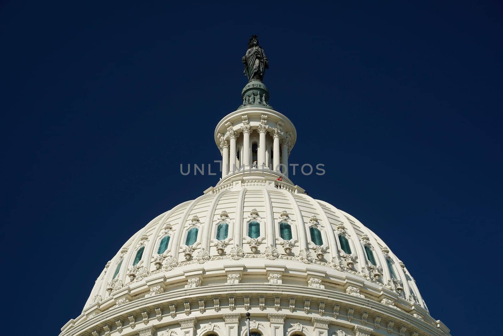 The washington dc capitol detail on the deep blue sky background