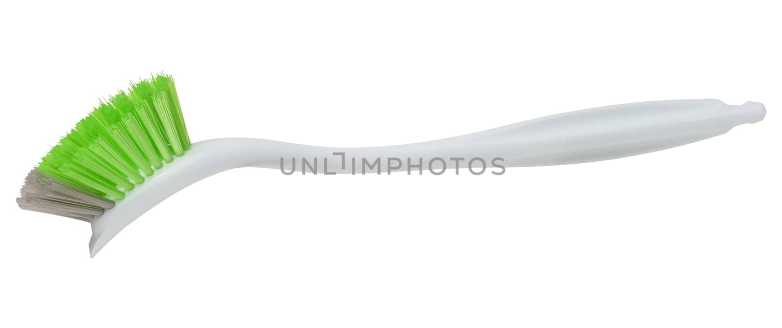 Plastic brush with handle for cleaning isolated on white background, close up