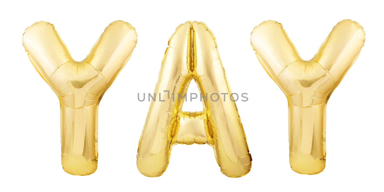 Word YAY made of golden inflatable balloon letters isolated on white background by dmitryz