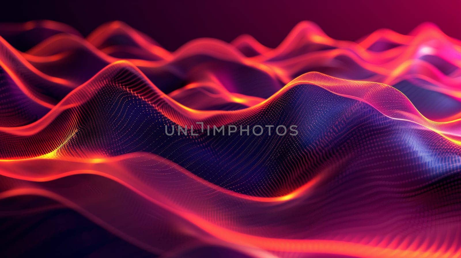 abstract tech wallpaper of red and blue waves with a purple background.