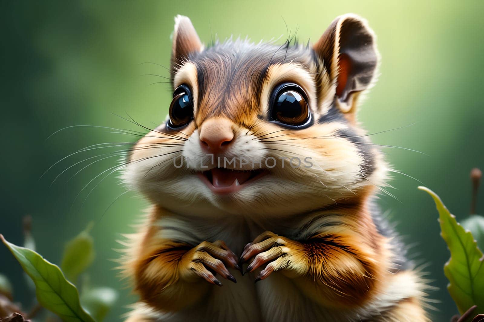 Cute chipmunk in the habitat. AI generated image.
