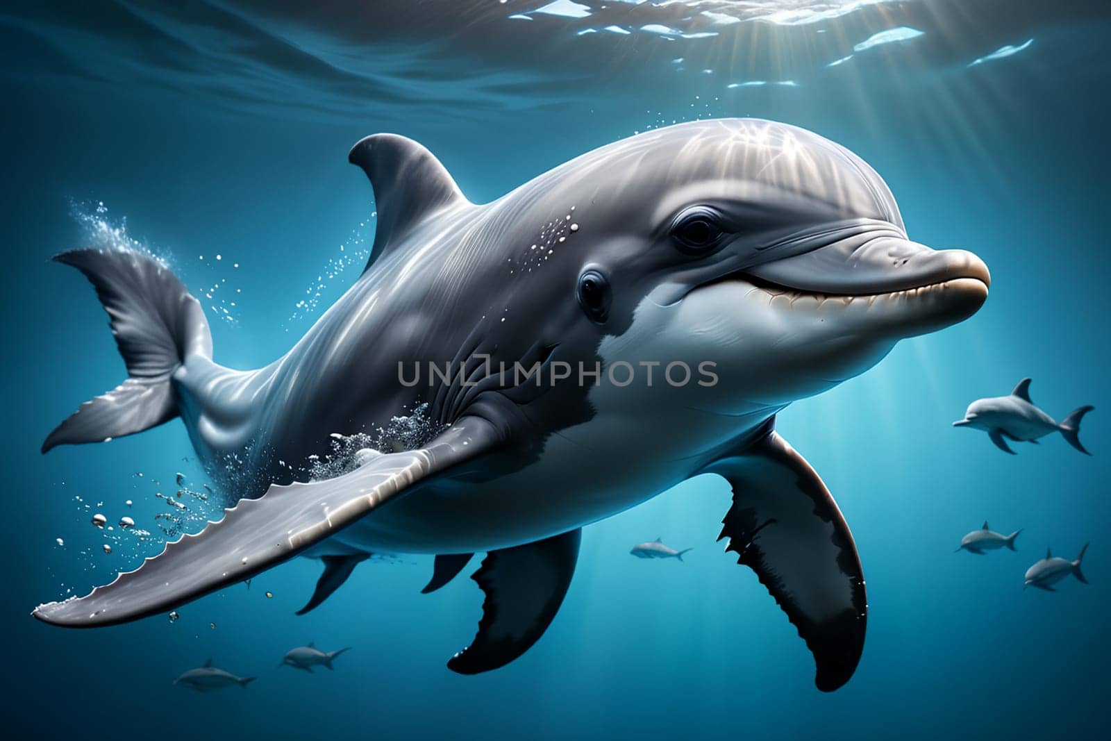 cute dolphin in his environment. AI generated image.