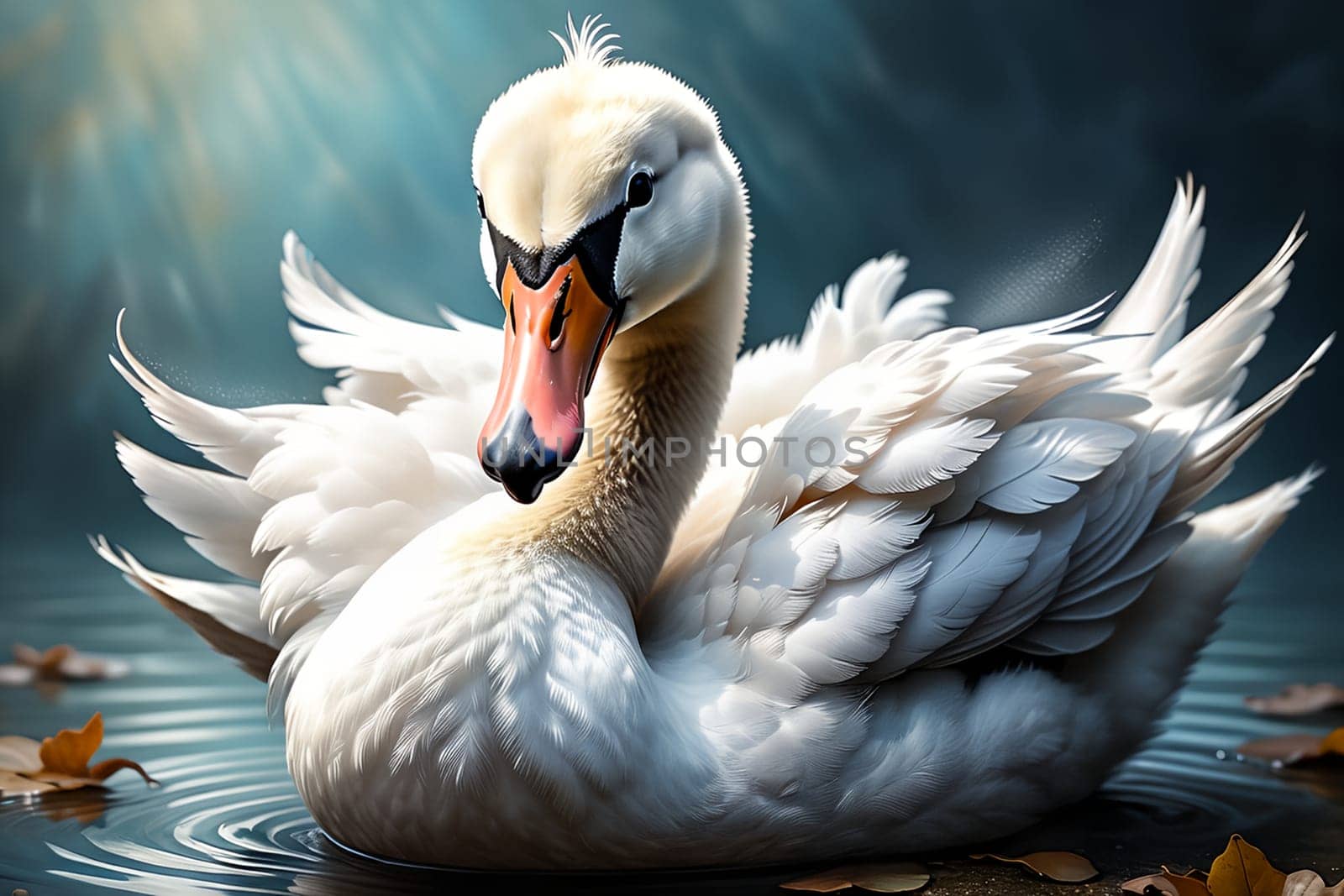 Cute little swan in the environment. AI generated image.