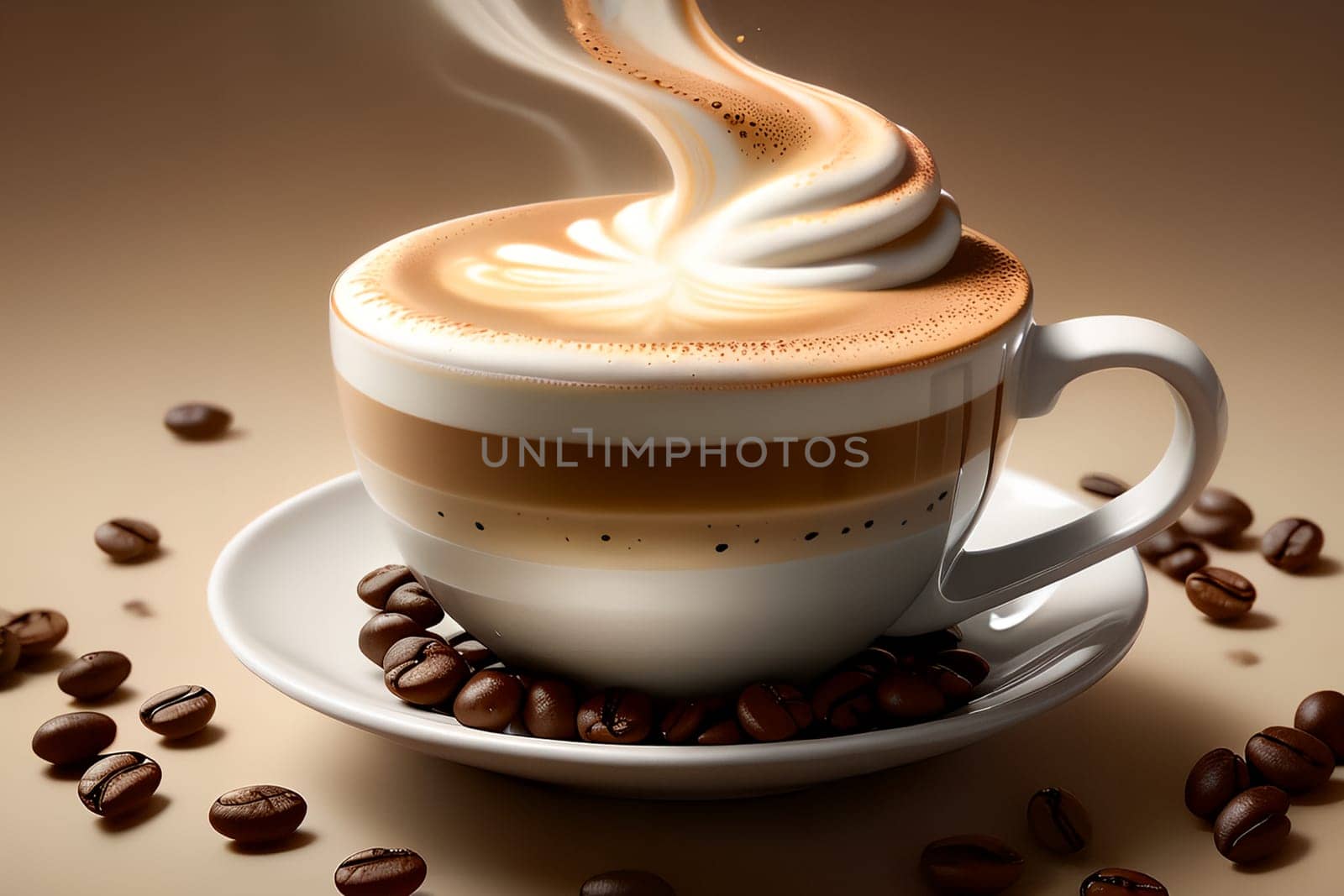 coffee with whipped milk foam in a cup. AI generated image.