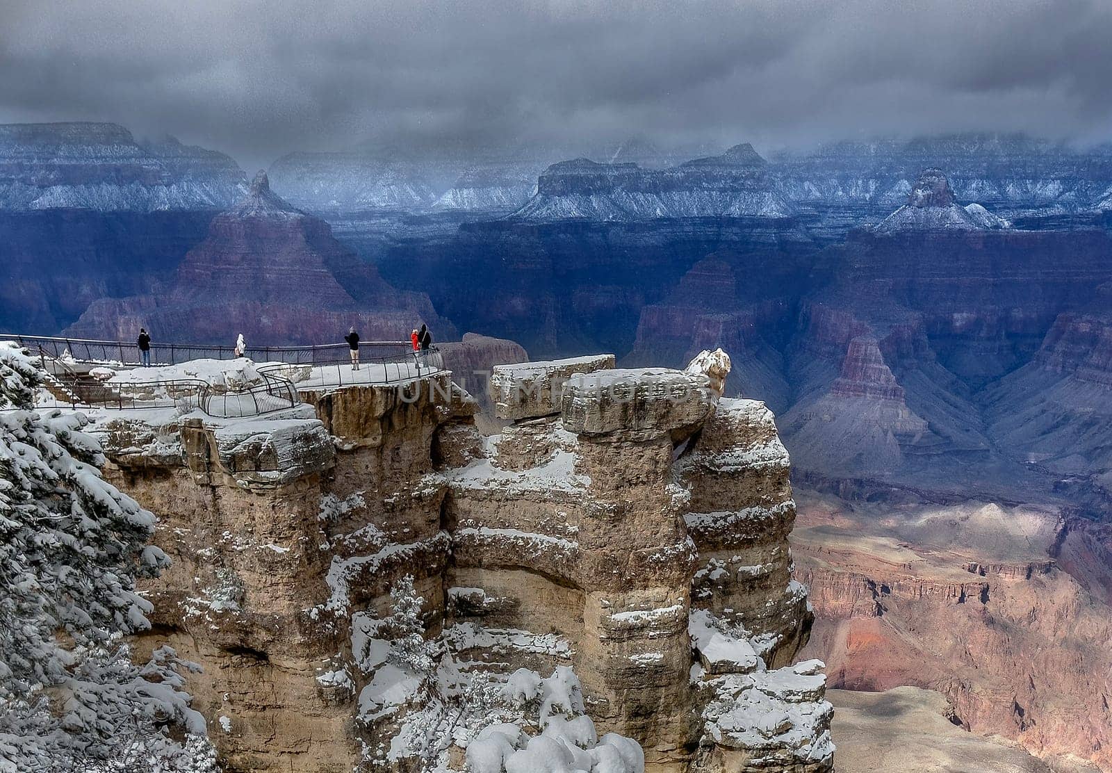 Fresh snow has fallen at the North Rim of The Grand Canyon at Grand Canyon National Park, Arizona