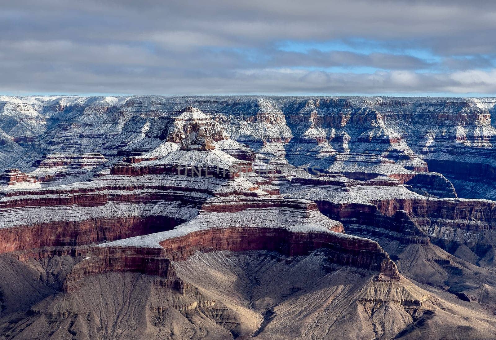 Fresh snow has fallen at the North Rim of The Grand Canyon at Grand Canyon National Park, Arizona