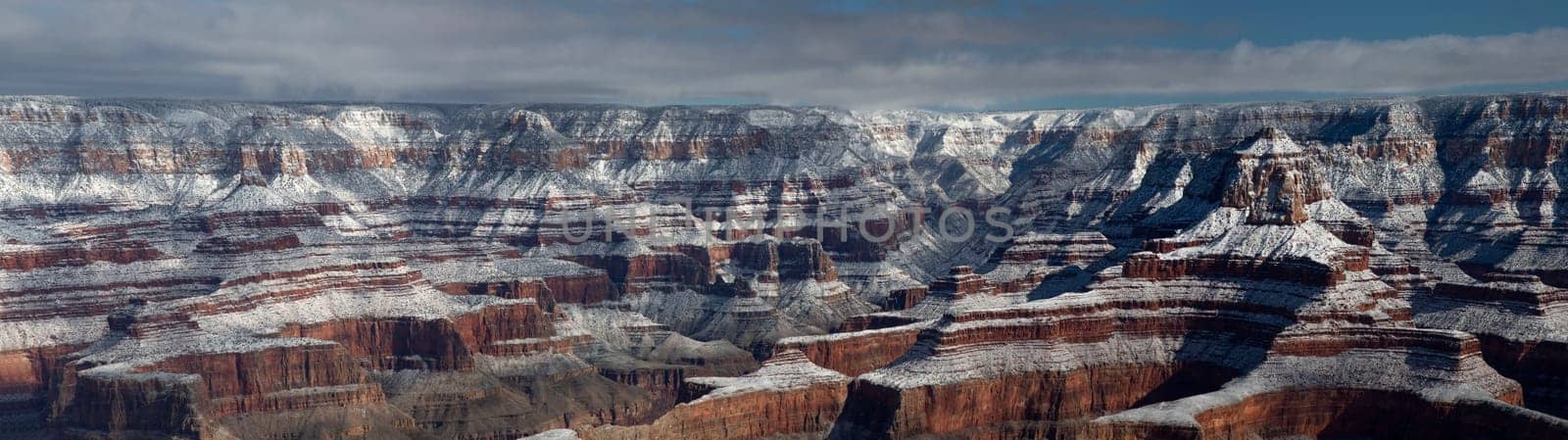 Fresh snow has fallen at the North Rim of The Grand Canyon at Grand Canyon National Park, Arizona