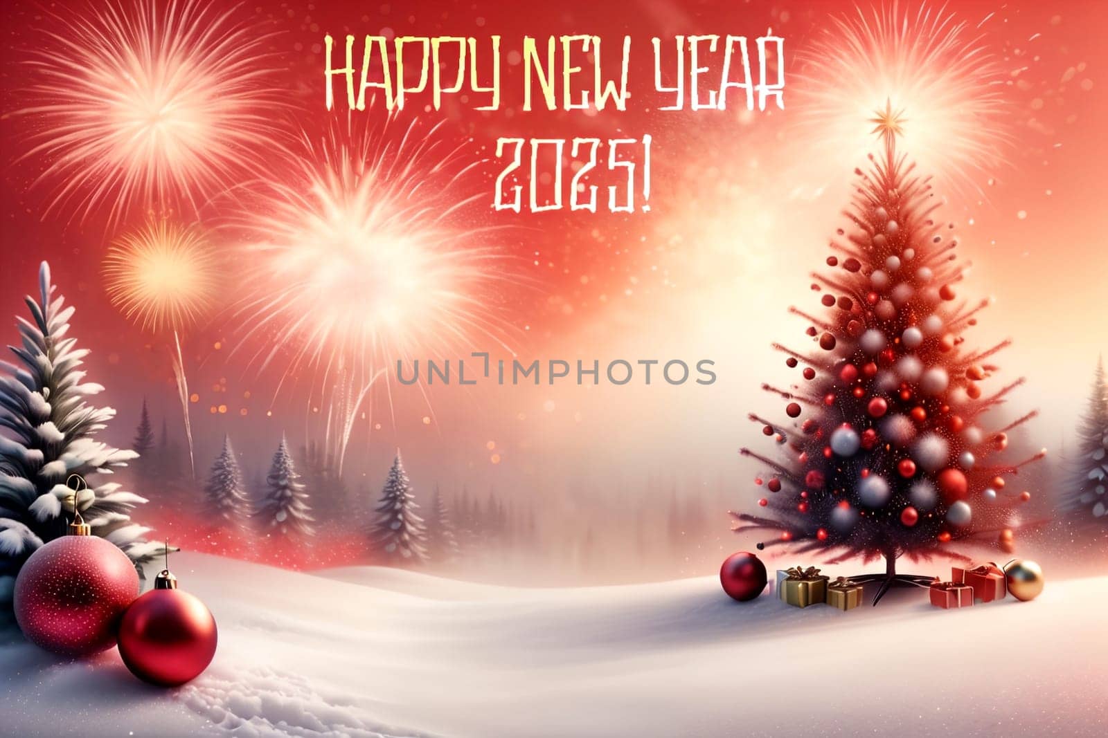 New Year greeting card with New Year balls .