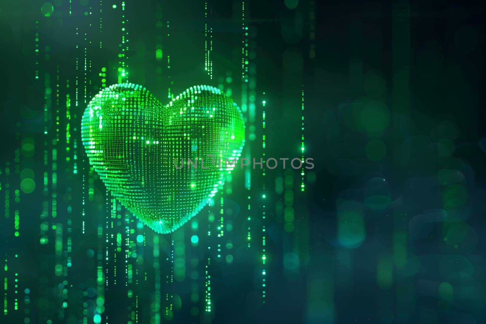 A heart-shaped object is encircled by intricate lines of data, creating a visually striking contrast between emotion and technology.